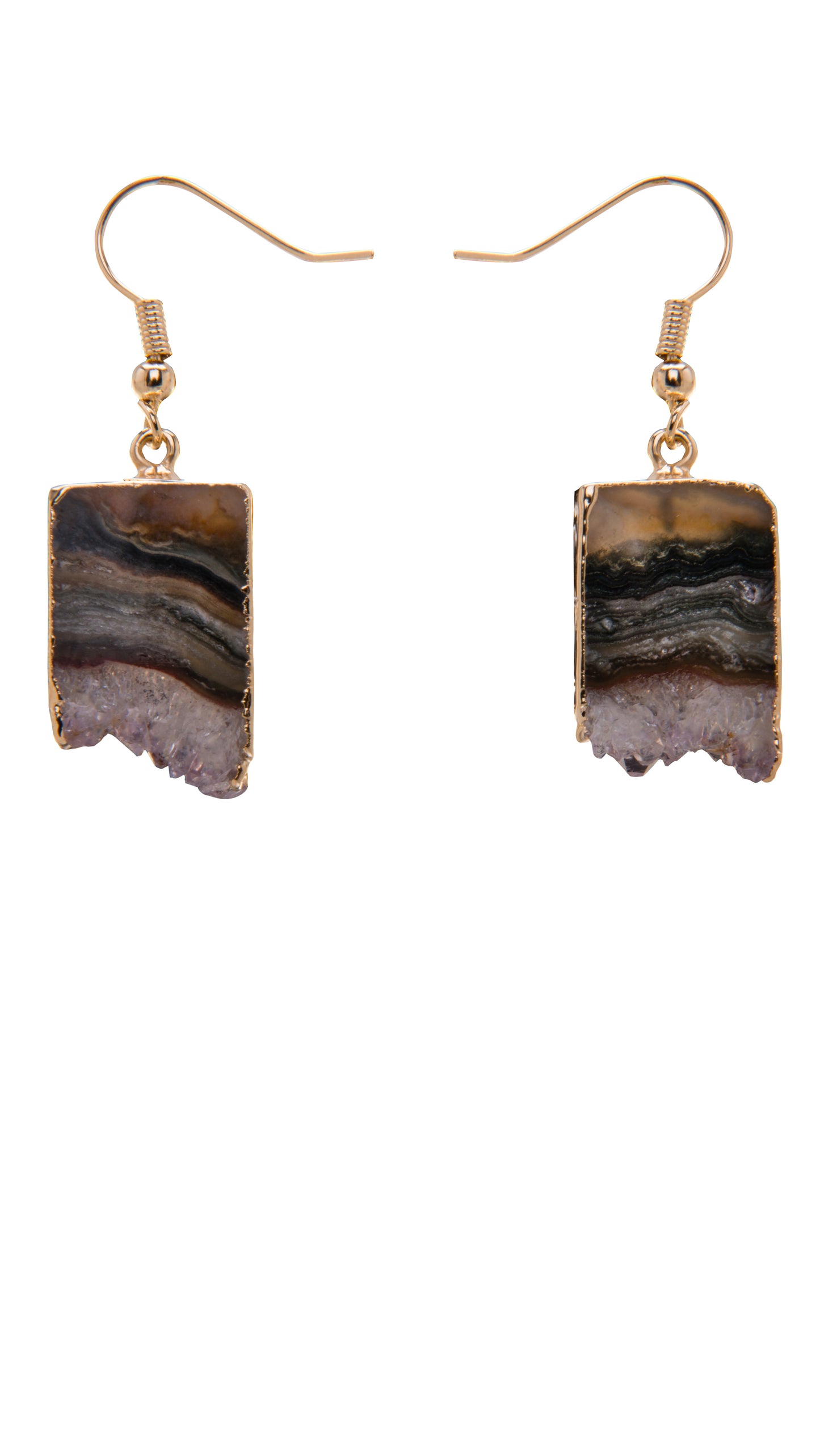 Brinco Chapa de Ametista com Pontas para Baixo com Electroplate